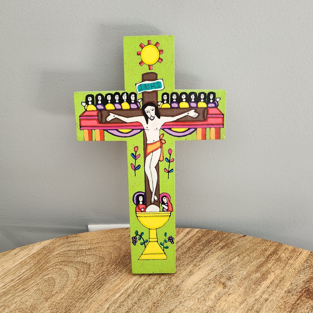 Hand Painted Last Supper Wooden Cross - El Salvador